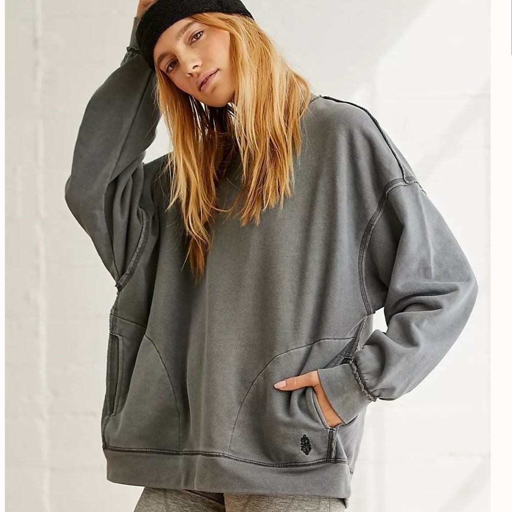 Free People Movement Metti Crew Sweatshirt Womens S Grey Pockets Athleisure